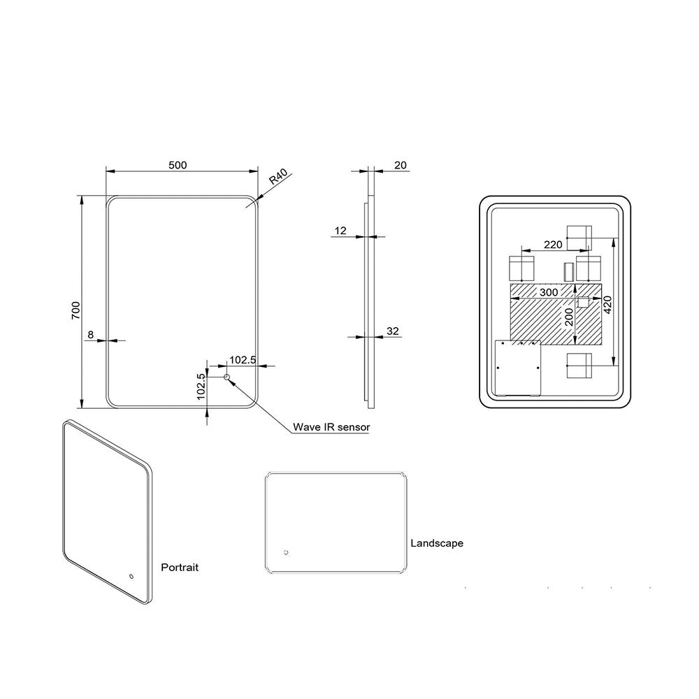 Alfie Black LED Mirror 500 x 700mm Soft Edge image 1