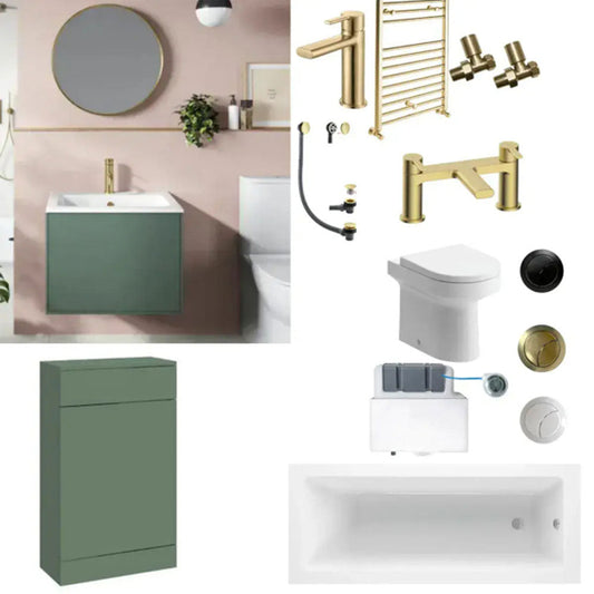 Alfie Green & Gold Vanity Bathroom Suite with Super Strength Bath image