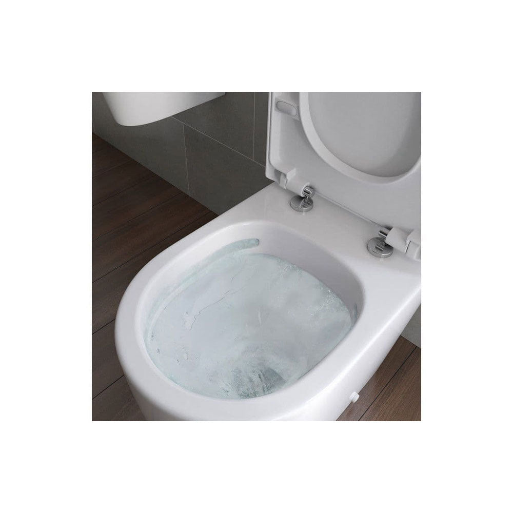 Aquila Close Coupled Toilet Rimless Open Back and Soft Close Seat image 2