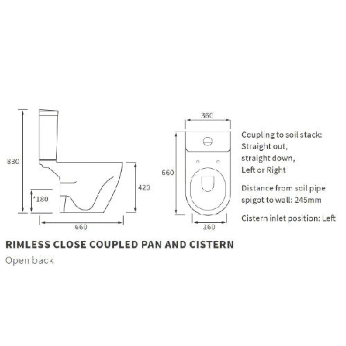 Aquila Close Coupled Toilet Rimless Open Back and Soft Close Seat image 4