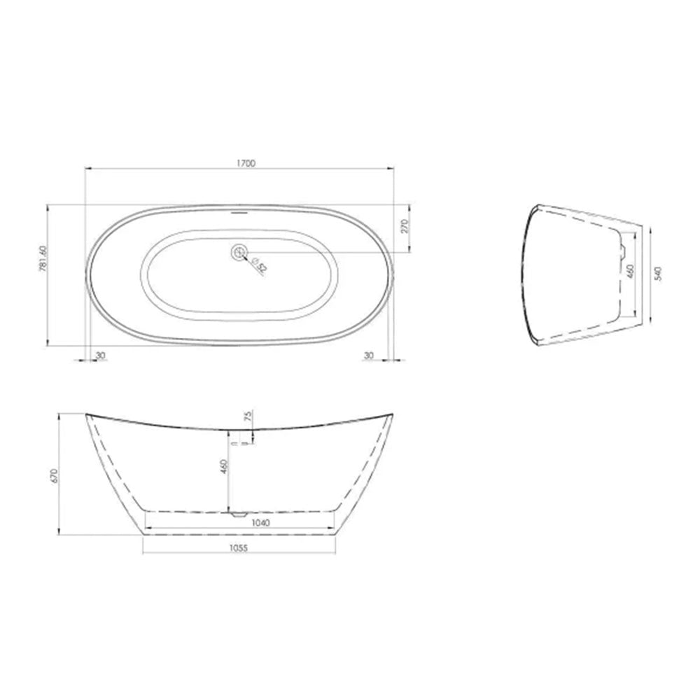 Aruba Freestanding Bath with Shower Mixer Tap, Toilet, Basin Unit and Sprung Wastes image 3