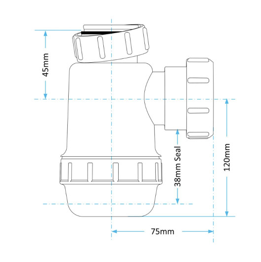 Sanitary 32mm (1 1/4") EASI-FLO Basin Bottle Trap