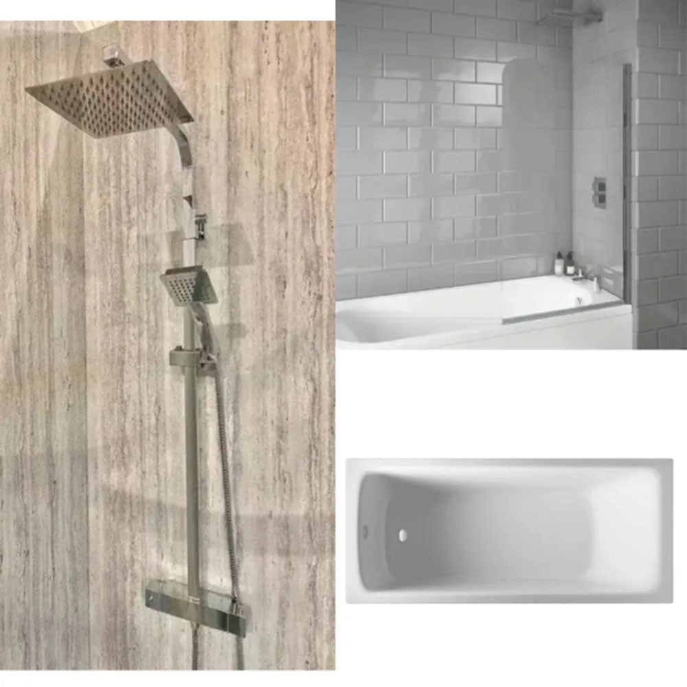Bathcenter 1650mm Single Ended Bath, Plain Bath Screen, Roma Square Mixer Shower Set image 4