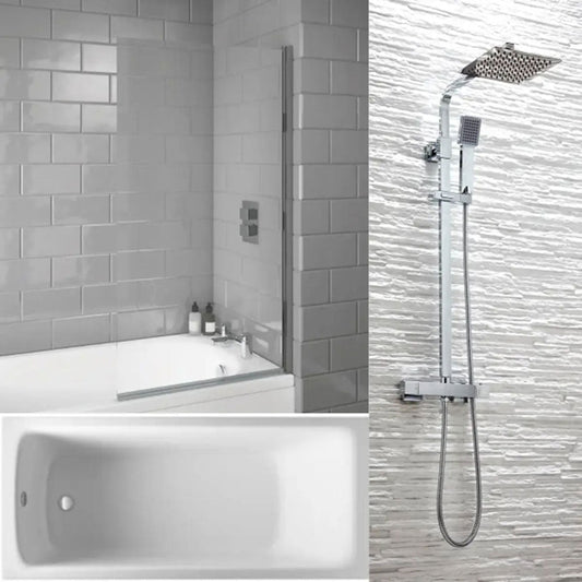 Bathcenter 1650mm Single Ended Bath, Plain Bath Screen, Roma Square Mixer Shower Set image