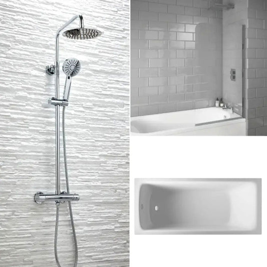 Bathcenter 1650mm Single Ended Bath, Plain Bath Screen, Sphere Mixer Shower Set image