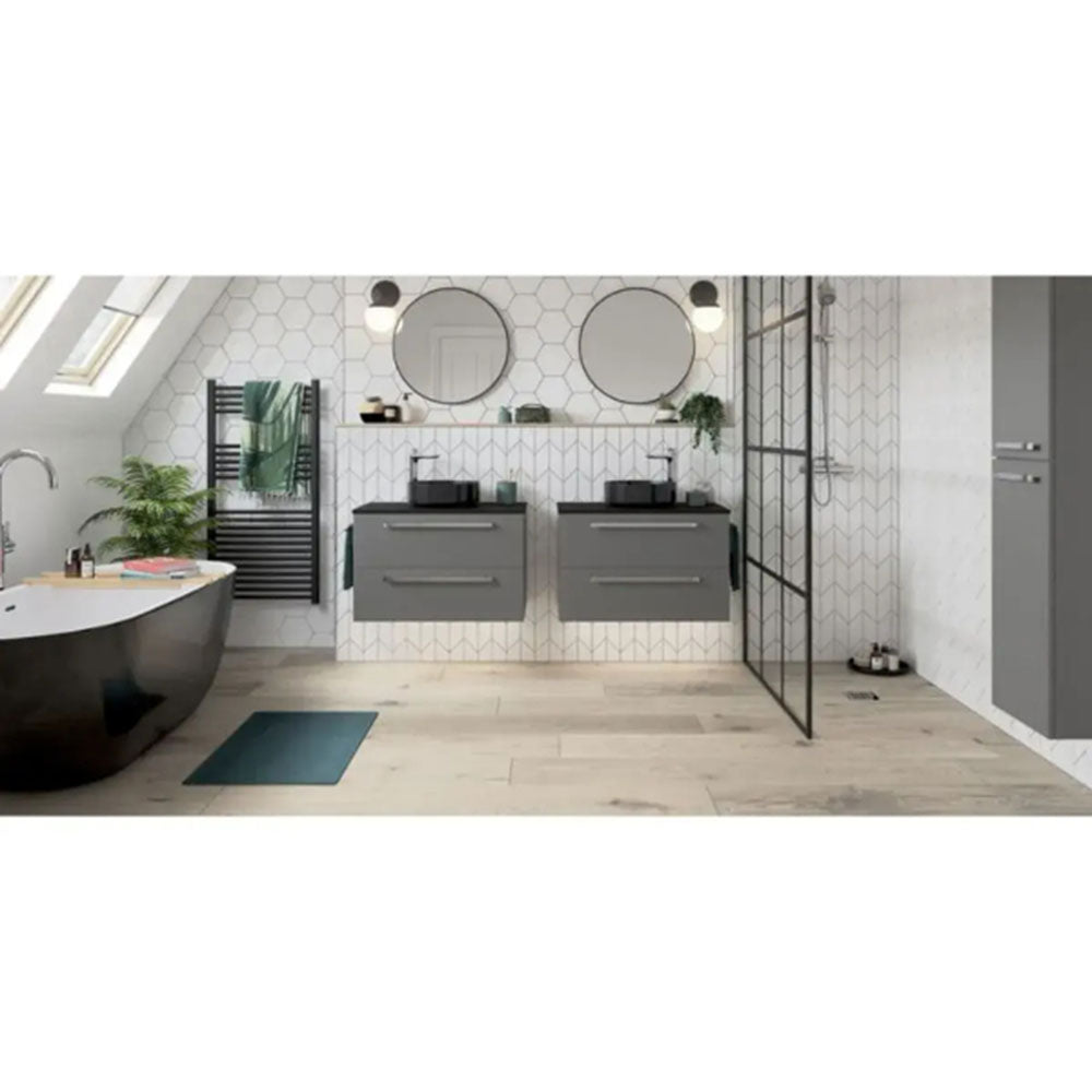 Black Freestanding Bath with Shower Mixer Taps, Basin Tap, Toilet and Pedestal Basin image 2
