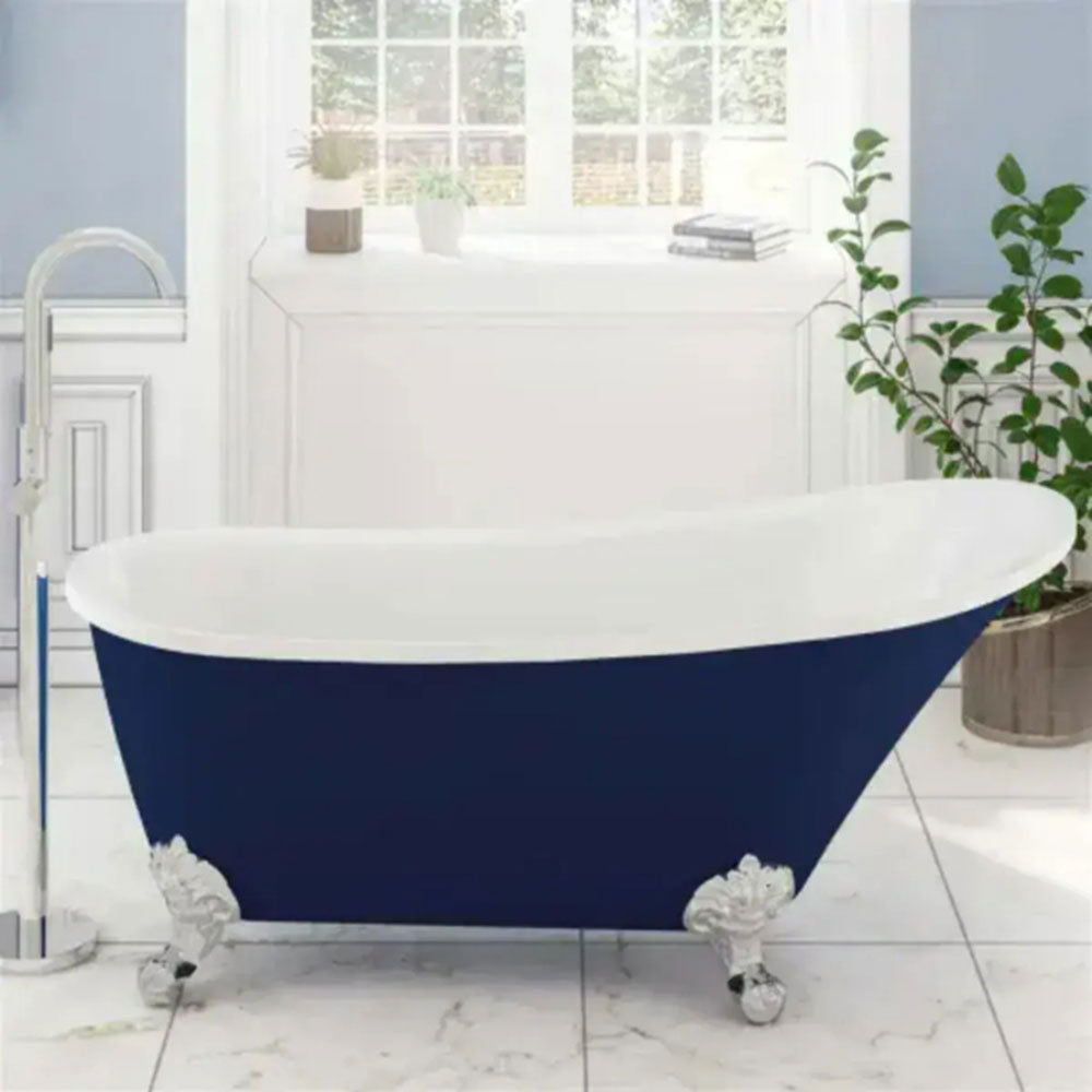 Blue Freestanding Bath with Vanity Unit, Toilet Unit, Pan and Concealed Cistern image 1