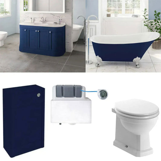 Blue Freestanding Bath with Vanity Unit, Toilet Unit, Pan and Concealed Cistern image