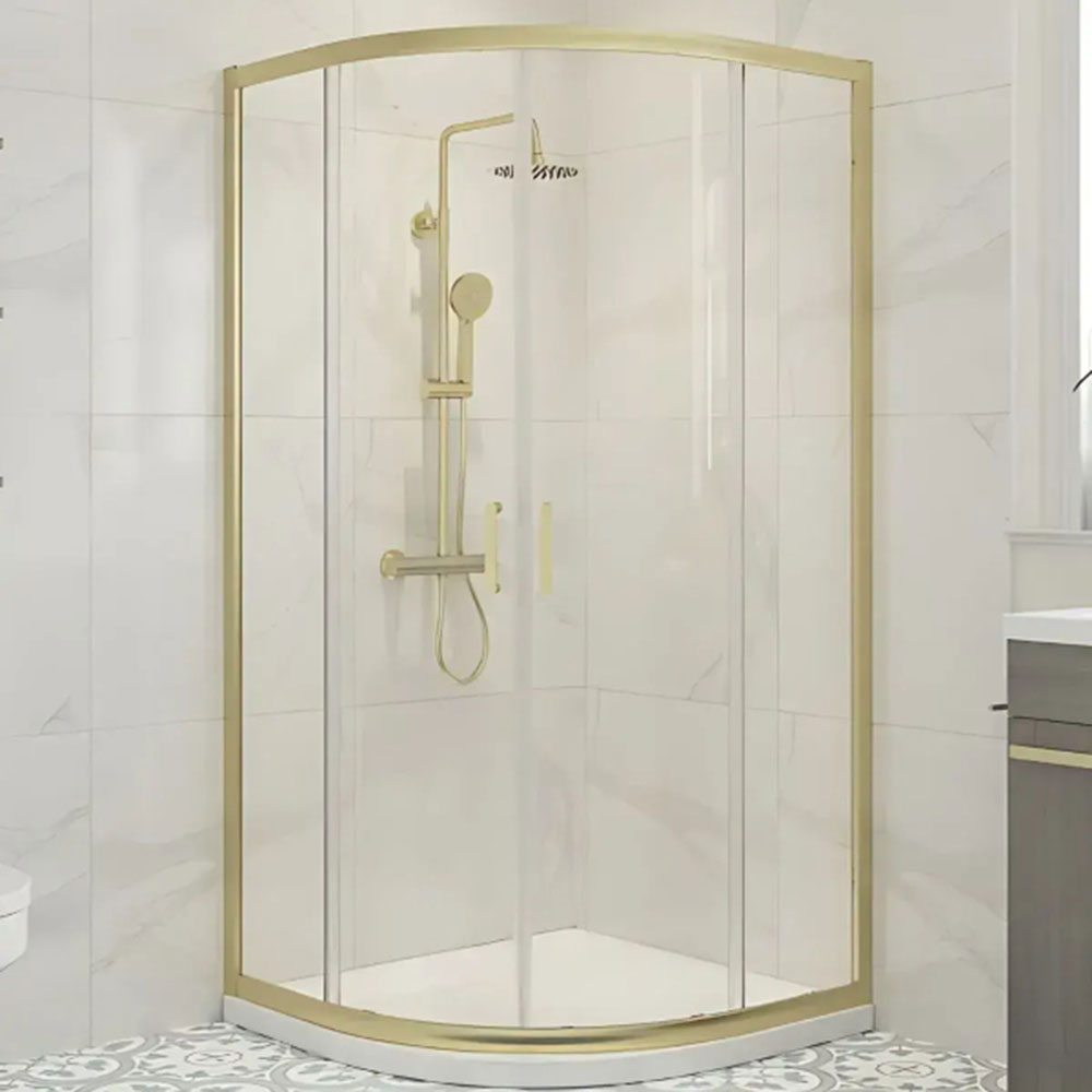 Brushed Brass 900 x 900mm Quadrant Shower Enclosure, 2 Doors image 1
