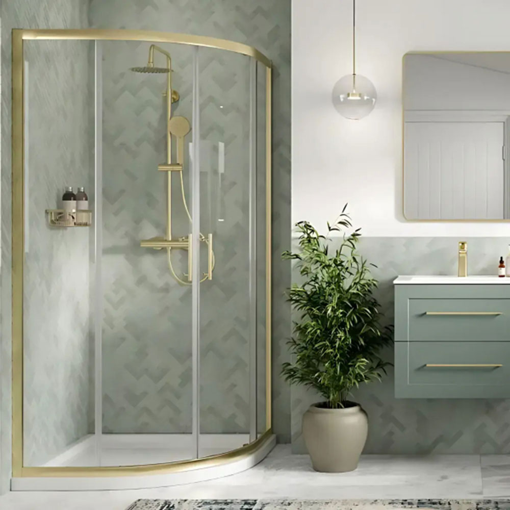 Brushed Brass 900 x 900mm Quadrant Shower Enclosure, 2 Doors image