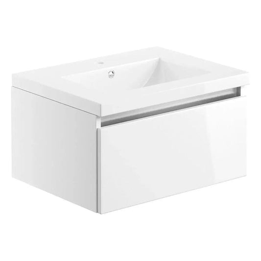 Carmine 600 1 Drawer Wall Hung Basin Unit Inc. Basin, White Gloss image