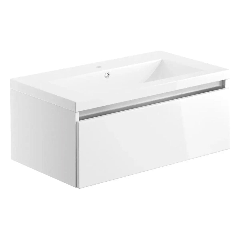 Carmine 800 1 Drawer Wall Hung Basin Unit Inc. Basin, White Gloss image