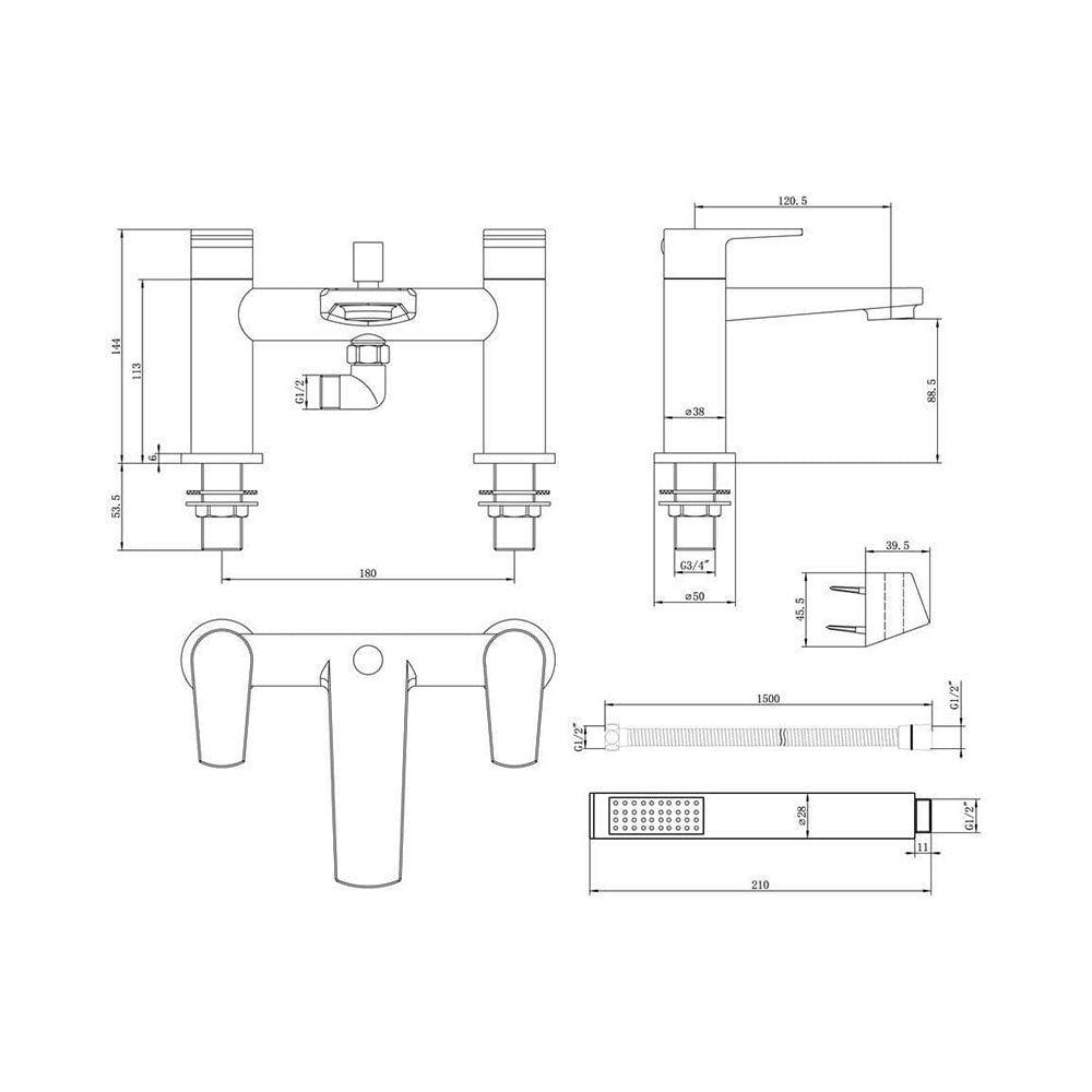 Cassin Bath Shower Mixer Tap, Shower Kit, Chrome, Modern Lever Style image 1