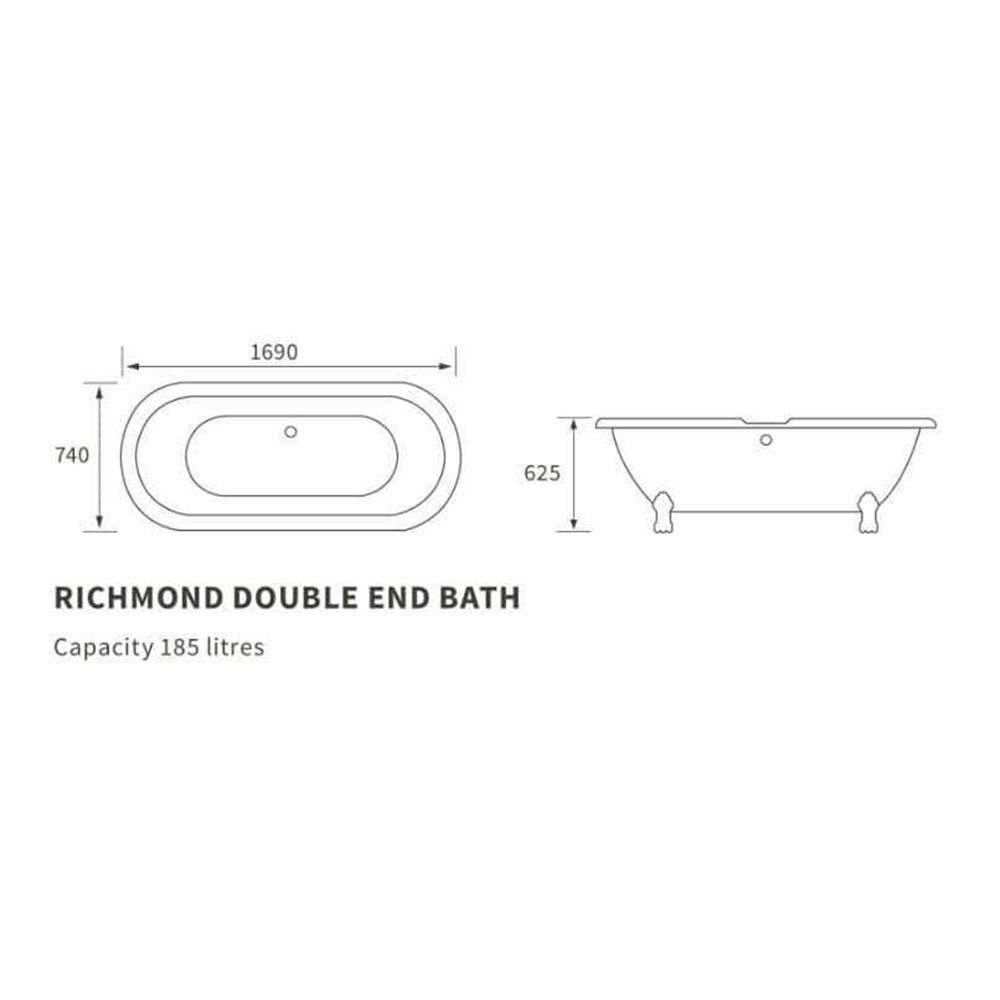 Classics Freestanding 1690 x 740mm White Bath With Chrome Feet image 3