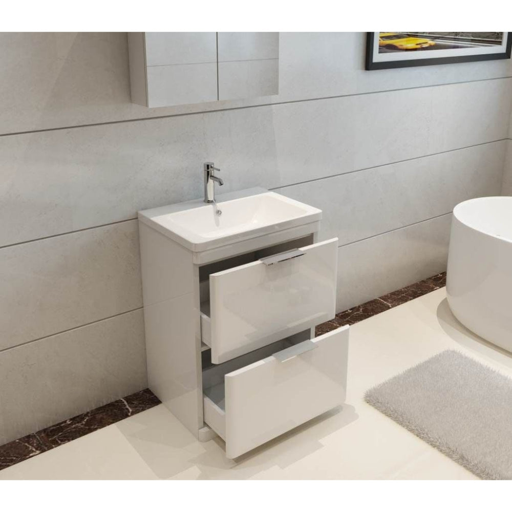 Comet Waterproof 600mm Vanity Unit with Ceramic Basin, Anthracite Gloss 5