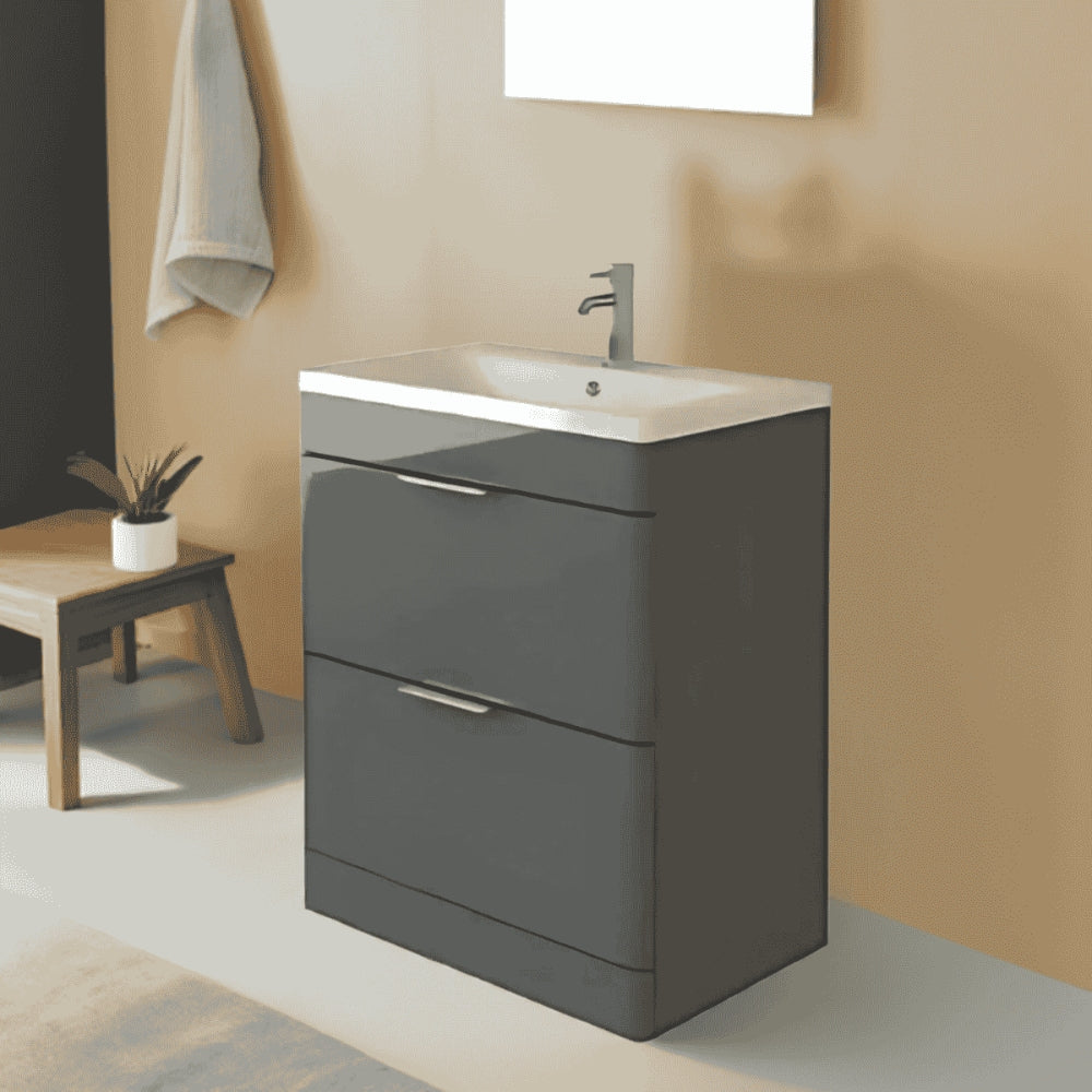 Comet Waterproof 750mm Vanity Unit with Ceramic Basin, Anthracite Gloss 1