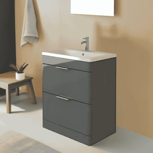 Comet Waterproof 750mm Vanity Unit with Ceramic Basin, Anthracite Gloss 1