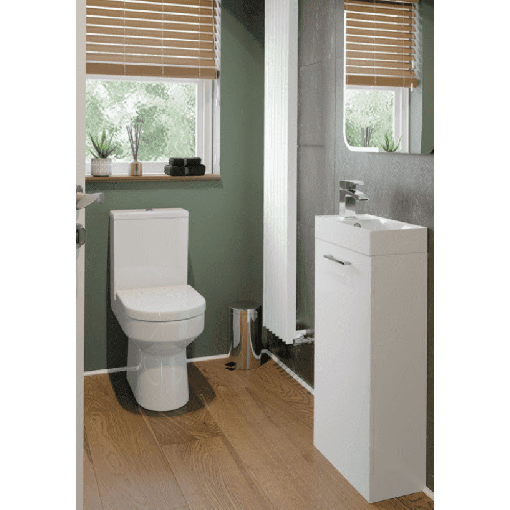 Deltar 410mm Floor Standing 1 Door Basin Unit with Basin, White Gloss image 1