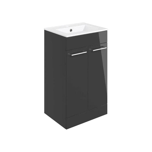 Deltar 510mm Floor Standing 2 Door Basin Unit with Basin, Anthracite Gloss image