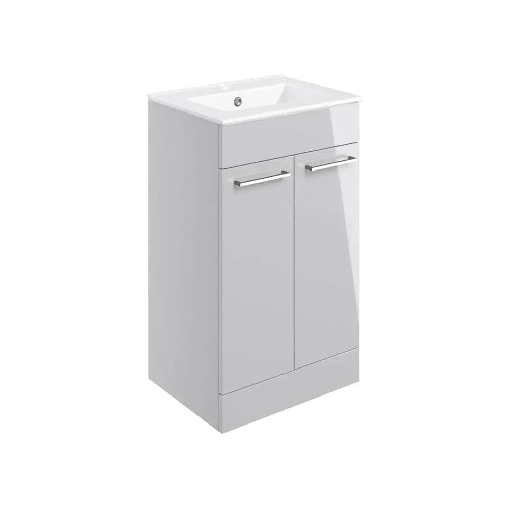 Deltar 510mm Floor Standing 2 Door Basin Unit with Basin, Grey Gloss image