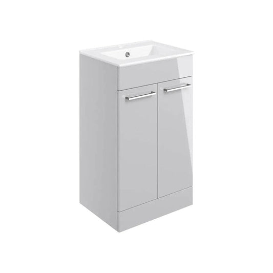 Deltar 510mm Floor Standing 2 Door Basin Unit with Basin, Grey Gloss image