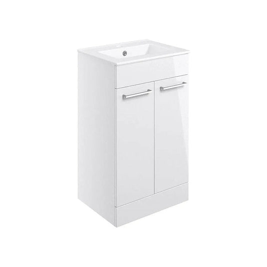 Deltar 510mm Floor Standing 2 Door Basin Unit with Basin, White Gloss image