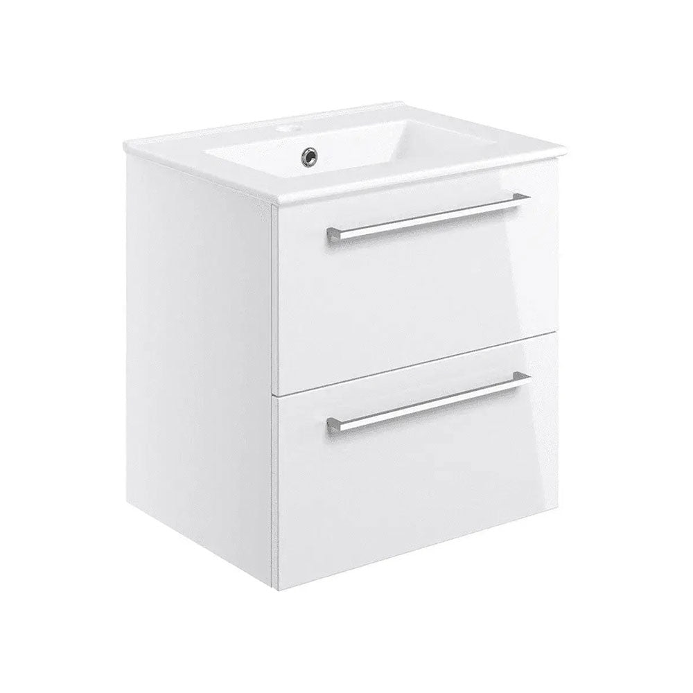 Deltar 510mm Wall Hung 2 Drawer Basin Unit with Basin, White Gloss image