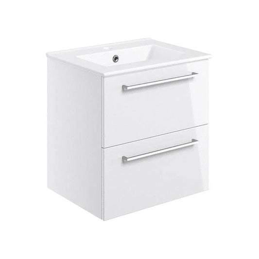 Deltar 510mm Wall Hung 2 Drawer Basin Unit with Basin, White Gloss image
