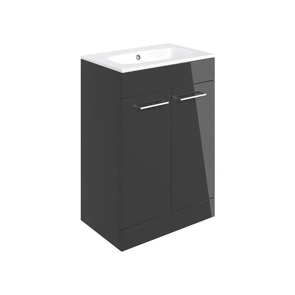 Deltar 610mm Floor Standing 2 Door Basin Unit with Basin, Anthracite Gloss image 10