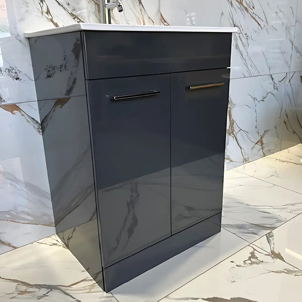 Deltar 610mm Floor Standing 2 Door Basin Unit with Basin, Anthracite Gloss image 1