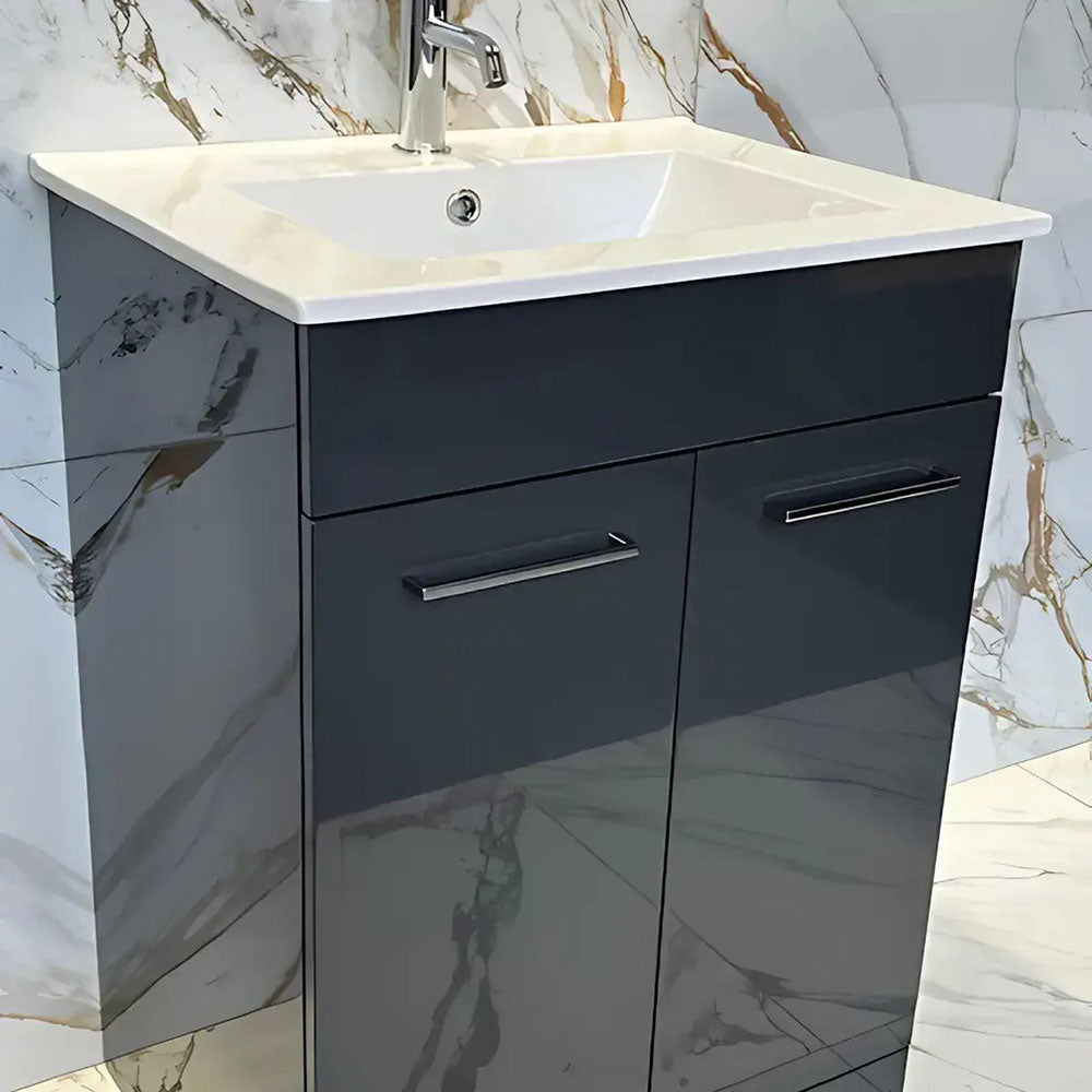 Deltar 610mm Floor Standing 2 Door Basin Unit with Basin, Anthracite Gloss image 5