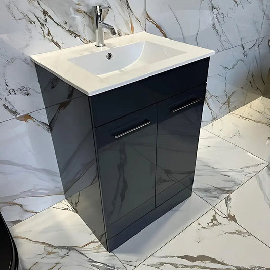 Deltar 610mm Floor Standing 2 Door Basin Unit with Basin, Anthracite Gloss image