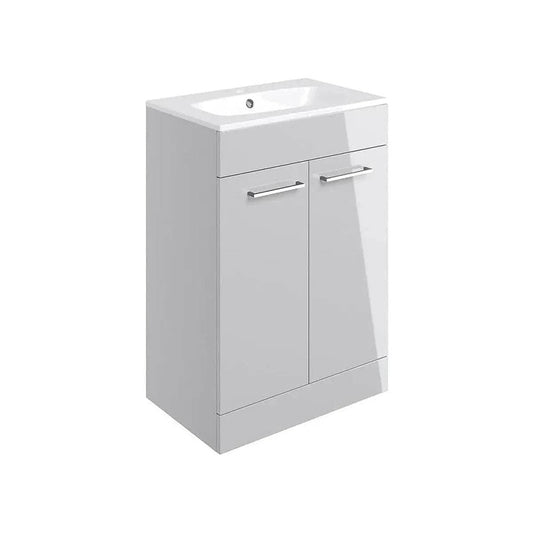 Deltar 610mm Floor Standing 2 Door Basin Unit with Basin, Grey Gloss image