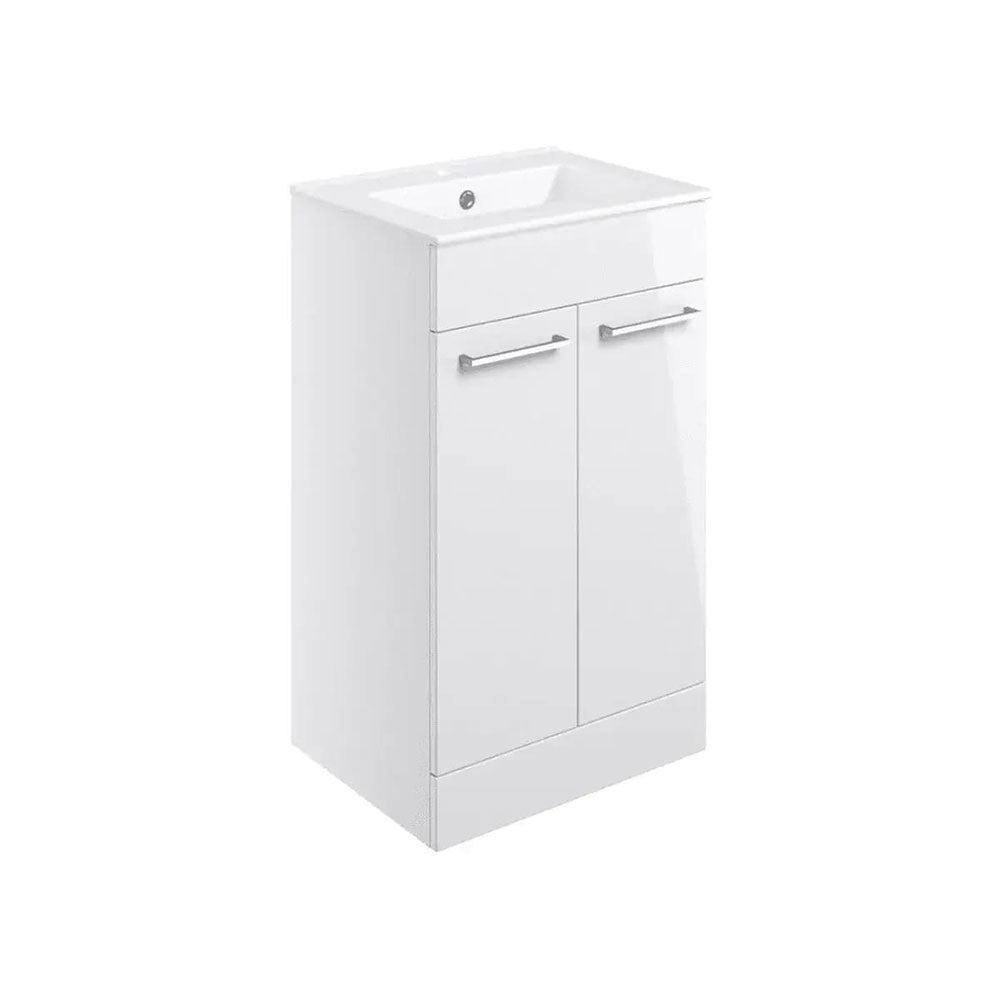 Deltar 610mm Floor Standing 2 Door Basin Unit with Basin, White Gloss image
