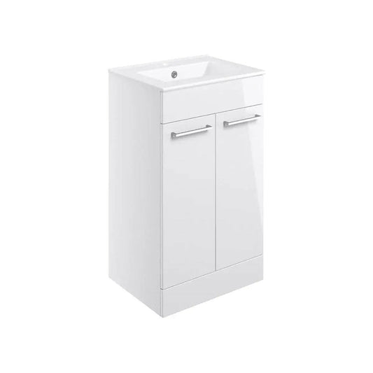 Deltar 610mm Floor Standing 2 Door Basin Unit with Basin, White Gloss image