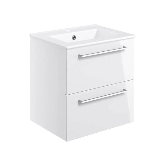 Deltar 610mm Wall Hung 2 Drawer Basin Unit with Basin, White Gloss image