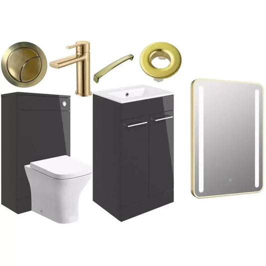 Deltar Anthracite Furniture Bathroom Suite with Brushed Brass Finishes image