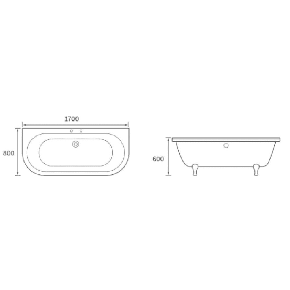 Ellsworth Back To Wall Freestanding Bath, 2 Tap Holes