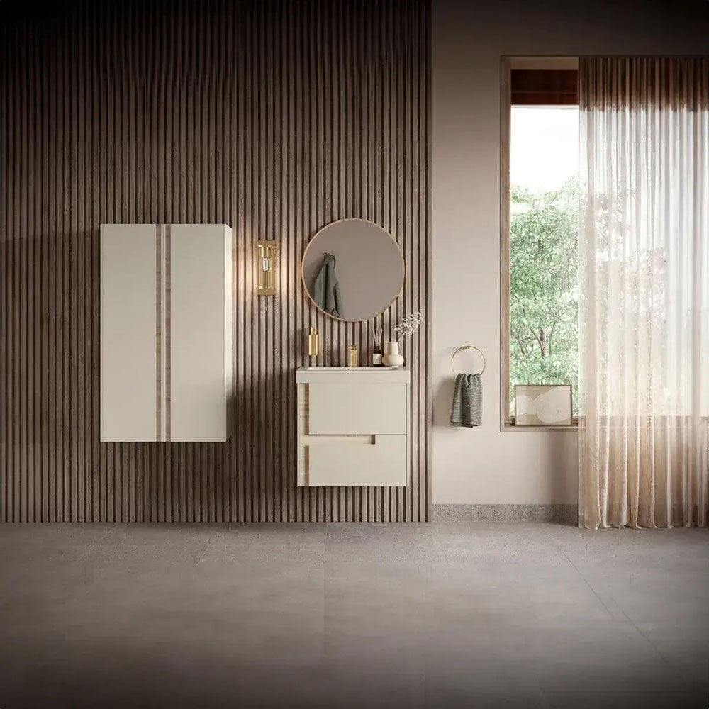 Form 350mm 1 Door Wall Hung Tall Unit, Matt Cotton and Oak Effect