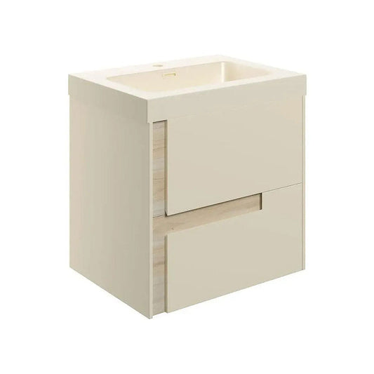 Form 605mm 2 Drawer Wall Hung Basin Unit, Matt Cotton and Oak image