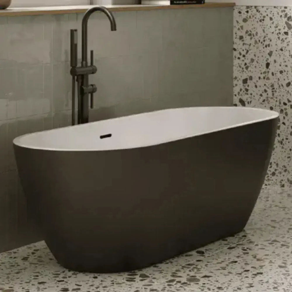 Freestanding Bath, Black Toilet and 2 Drawer Wall Hung Vanity Unit image 1