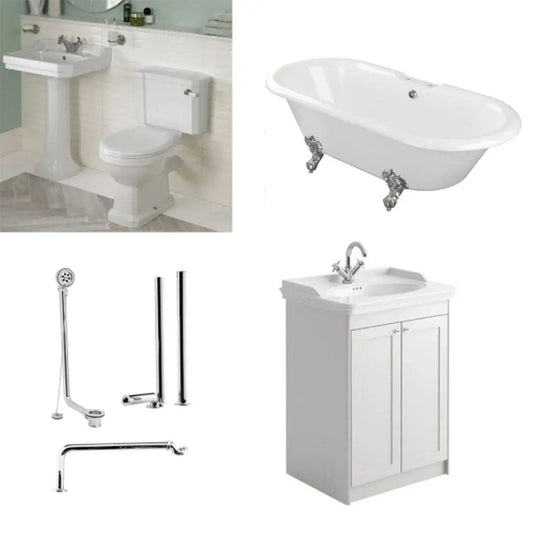 Freestanding Bath with Toilet, Basin and Roll Top Bath Waste Pack image