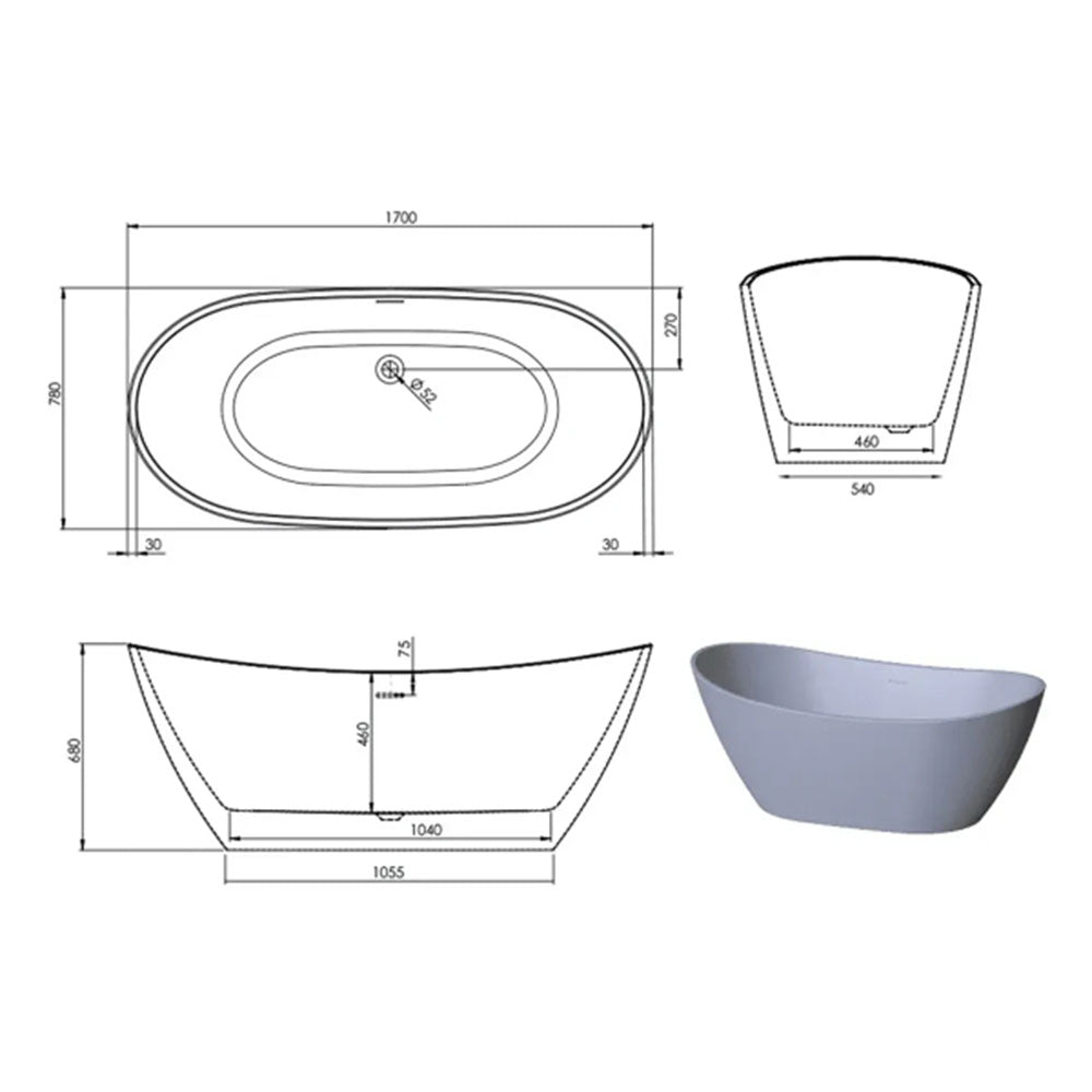 Gemini Modern Freestanding Bath 1700 x 780mm Various Colours image 3