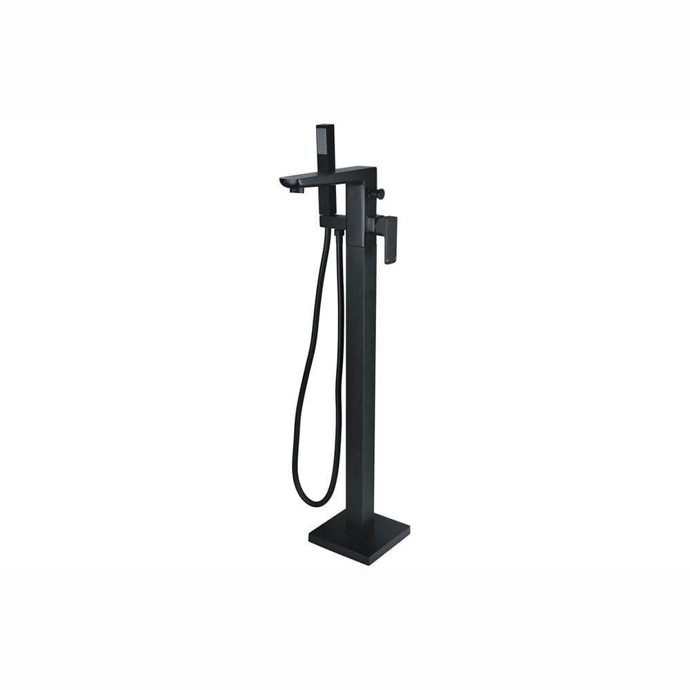 Genoa Floor Standing Bath/Shower Mixer Tap, Black, Modern Lever Style image