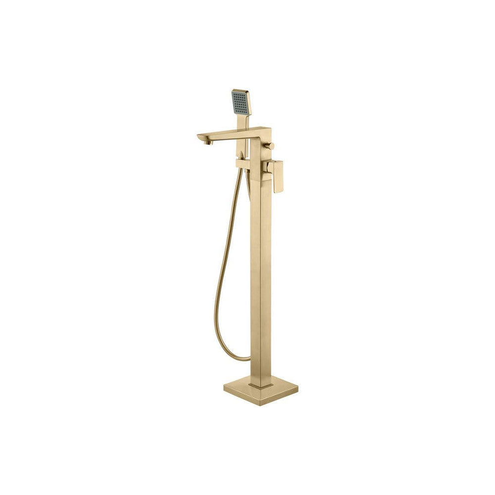 Genoa Floor Standing Bath Shower Mixer Tap, Brushed Brass, Modern Lever Style image