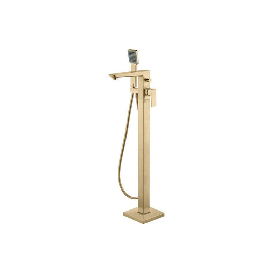 Genoa Floor Standing Bath Shower Mixer Tap, Brushed Brass, Modern Lever Style image