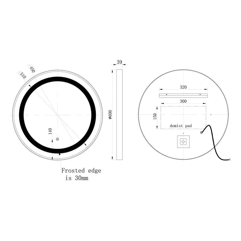 Halo Round Mirror, 600mm, Brushed Brass, Front Lit, LED image 2