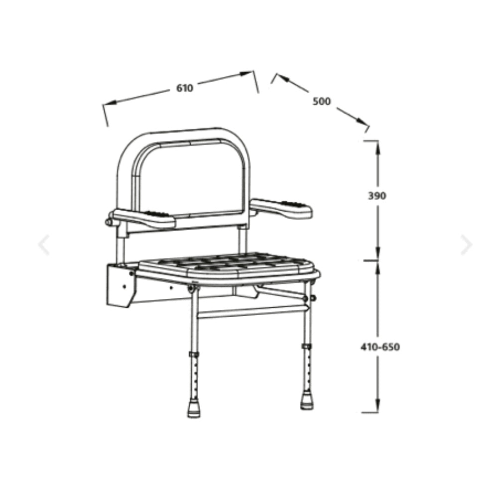 ICare Shower Chair with Arms - Back Rest and Legs - White and Grey 2