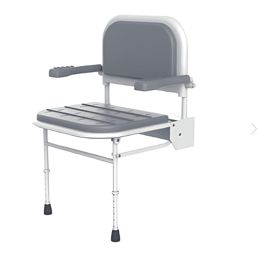 ICare Shower Chair with Arms - Back Rest and Legs - White and Grey