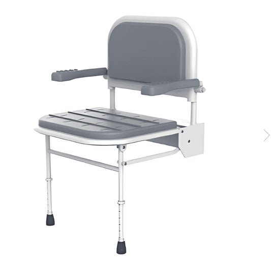 ICare Shower Chair with Arms - Back Rest and Legs - White and Grey